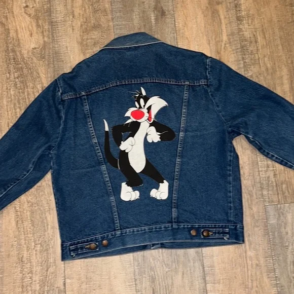 Vintage Rustler Denim Jean Jacket Large Sylvester The Cat Looney Tunes Cartoons - Picture 8 of 8